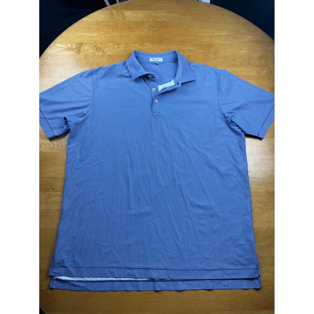Peter Millar Summer Comfort Polo Shirt Mens Large Blue Geometric Stretch Golf